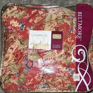 NWT Elegant Biltmore Comforter Set Red And Cream Folower